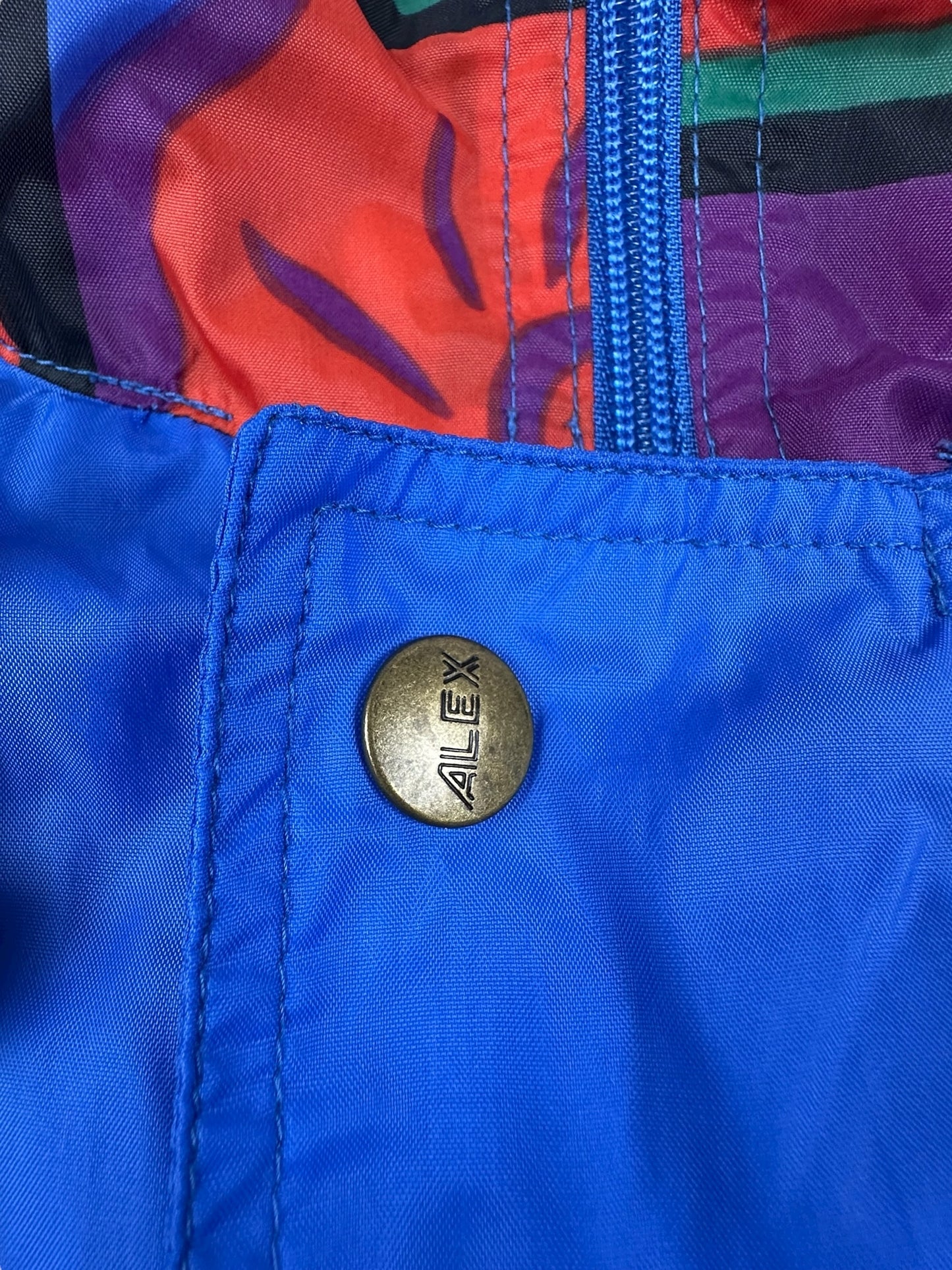 K-way vintage Alex Athletics blu con inserti fantasia astratta