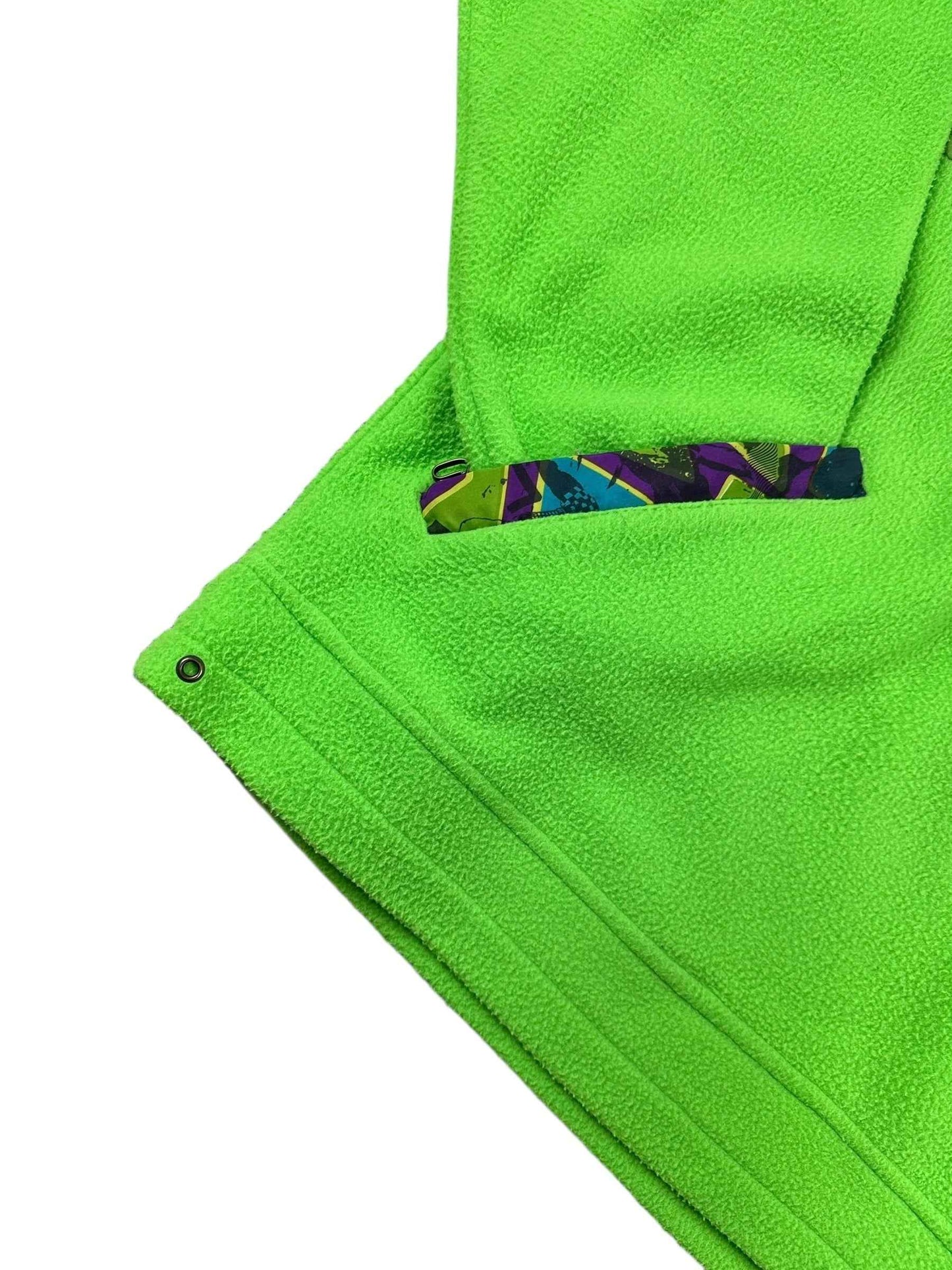 Pile vintage mezza zip verde acido a fantasia geometrica anni ’90