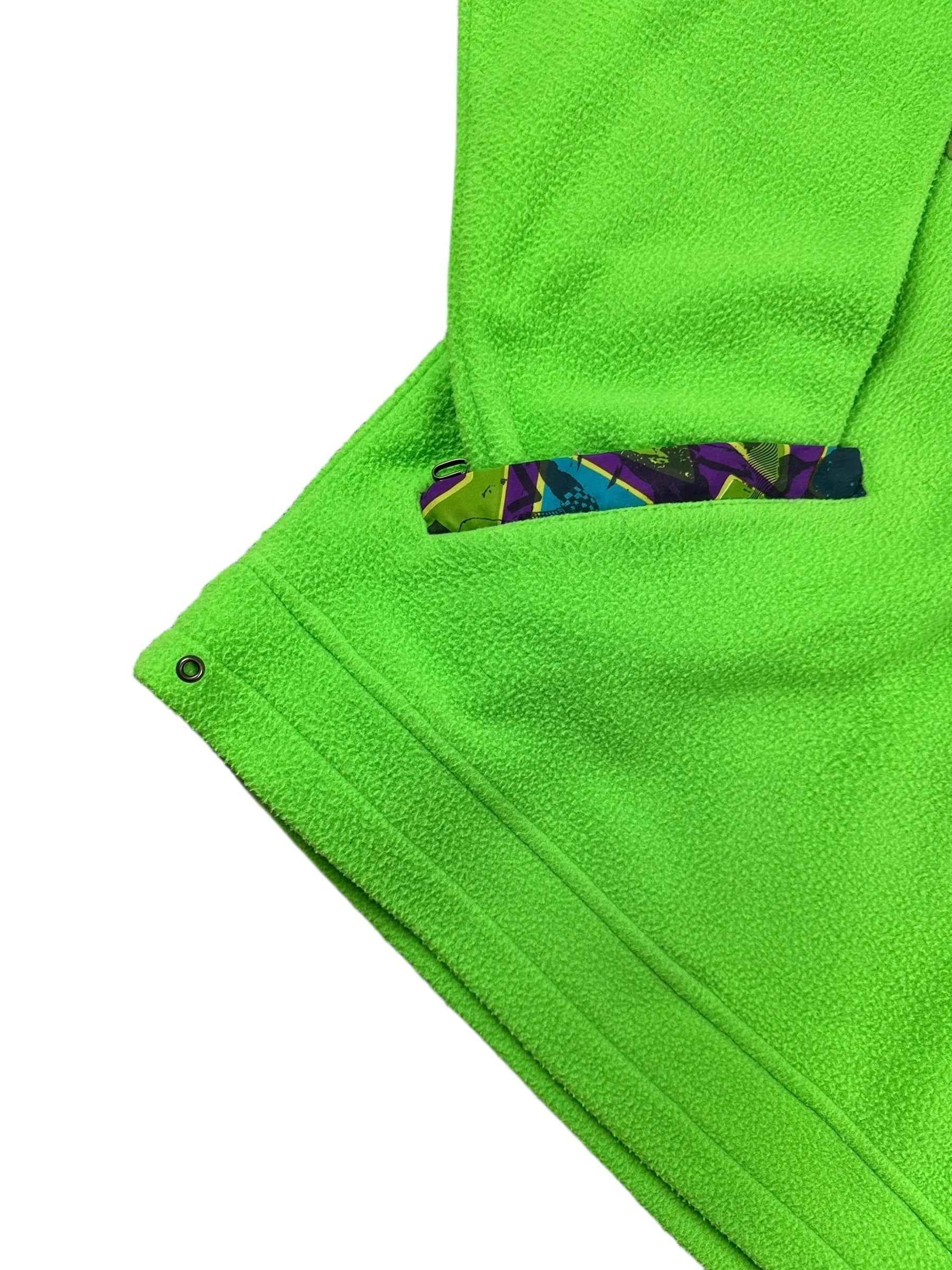 Pile vintage mezza zip verde acido a fantasia geometrica anni ’90