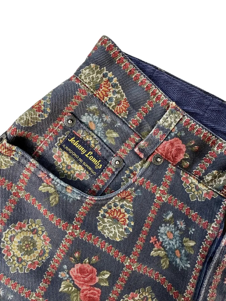 Jeans vintage da donna con fantasia floreale