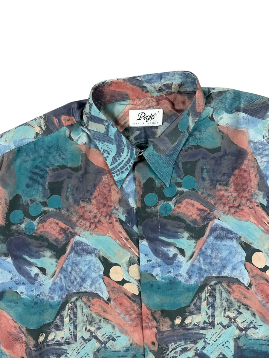 Camicia vintage a maniche corte da uomo a fantasia