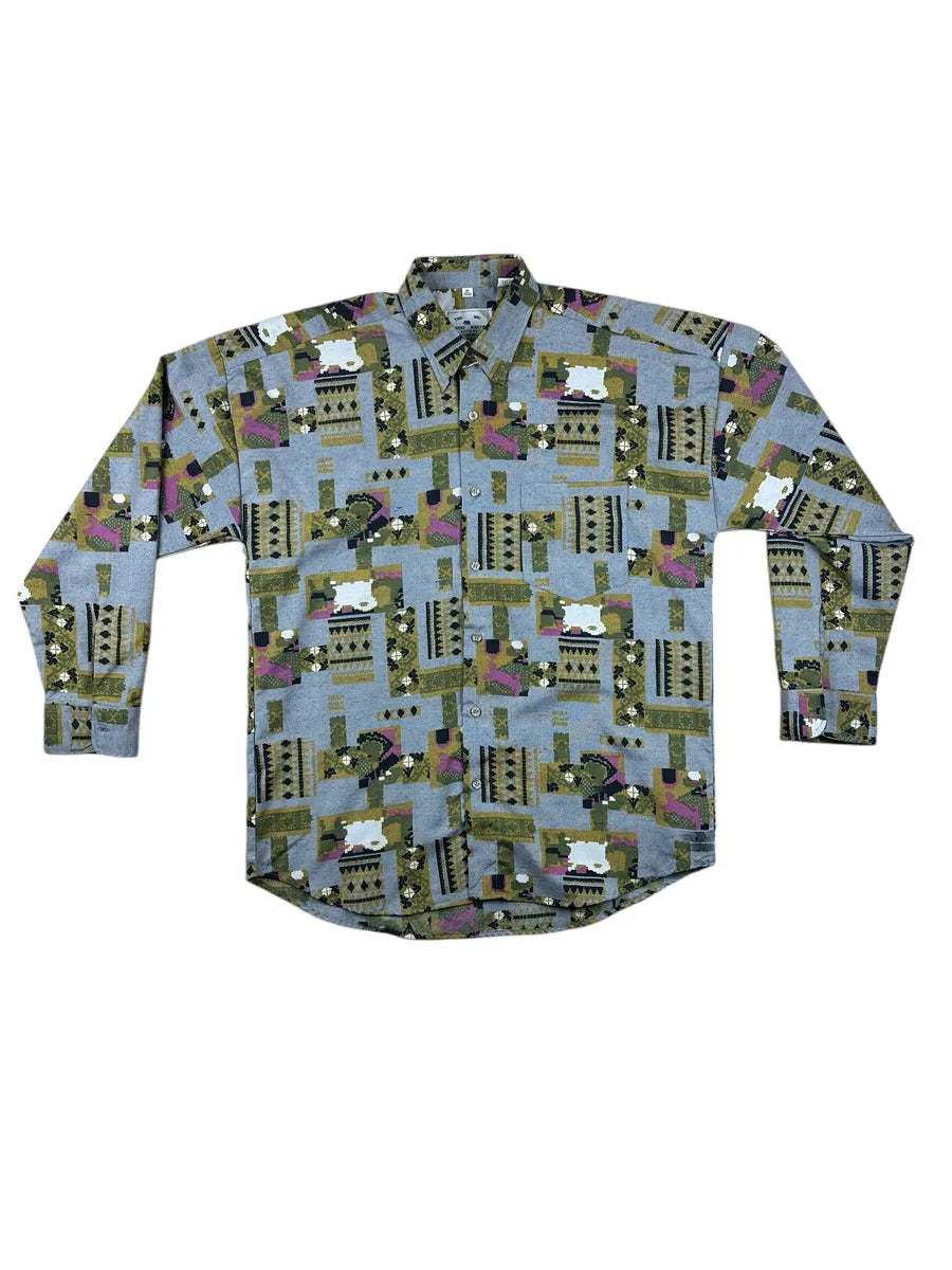 Camicia vintage da uomo a maniche lunghe a fantasia