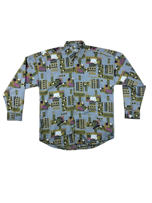 Camicia vintage da uomo a maniche lunghe a fantasia