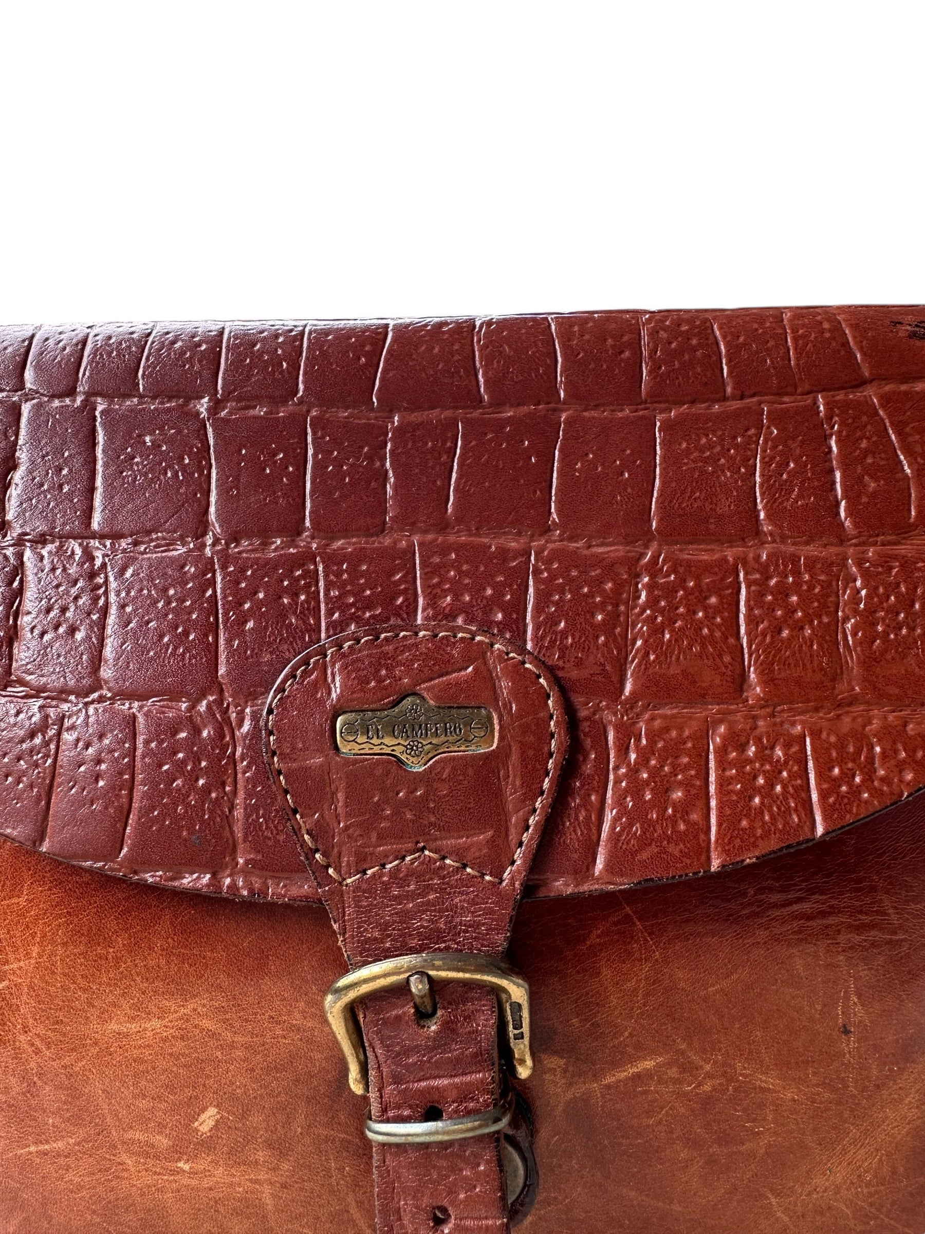 Dettaglio chiusura borsa vintage in pelle El Campero