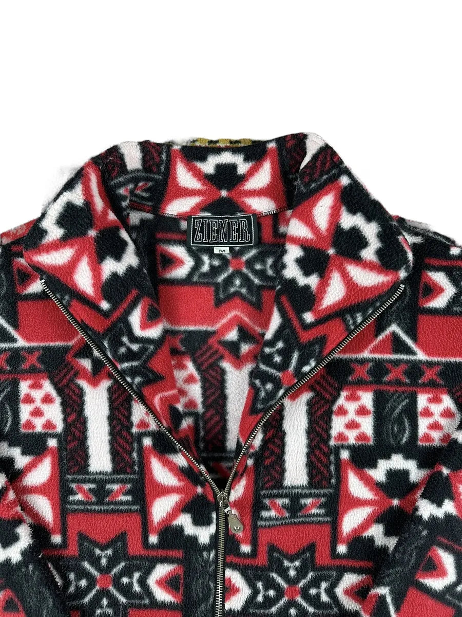 Pile vintage anni '90 a fantasia con zip e collo alto
