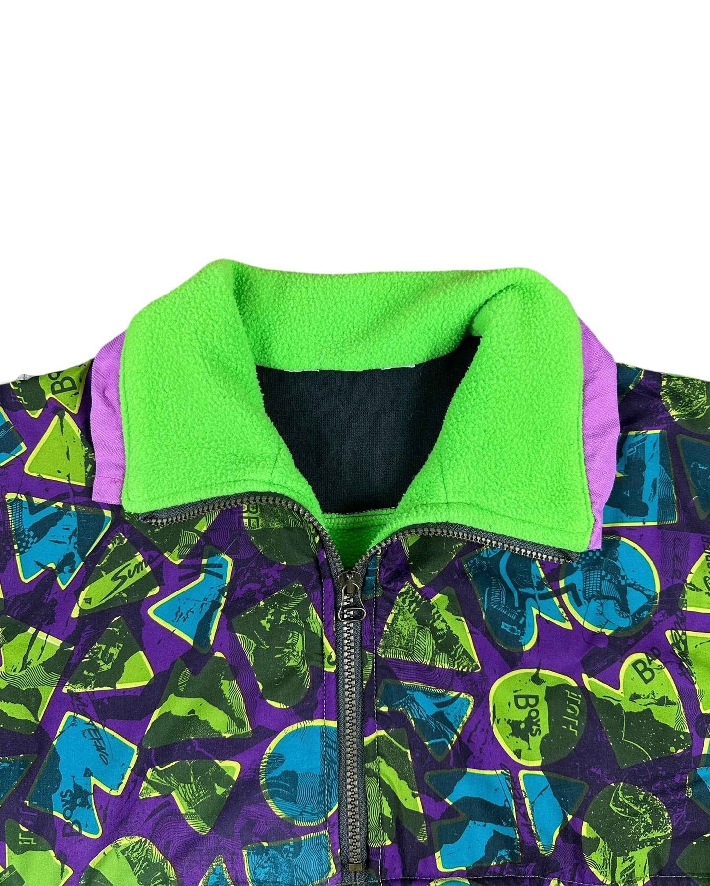 Pile vintage mezza zip verde acido a fantasia geometrica anni ’90