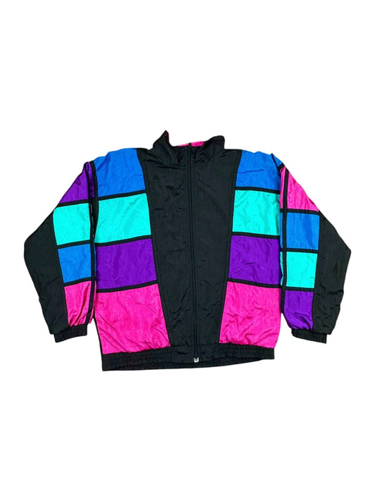 Giacchetto tuta vintage anni ’90 nero con riquadri colorati