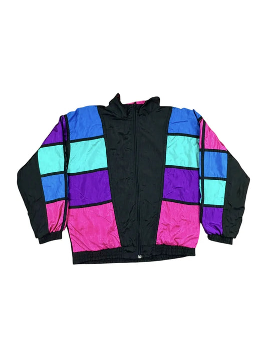 Giacchetto tuta vintage anni ’90 nero con riquadri colorati