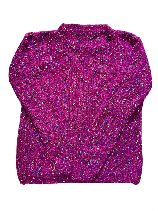 Maglione vintage da donna fucsia con fili colorati