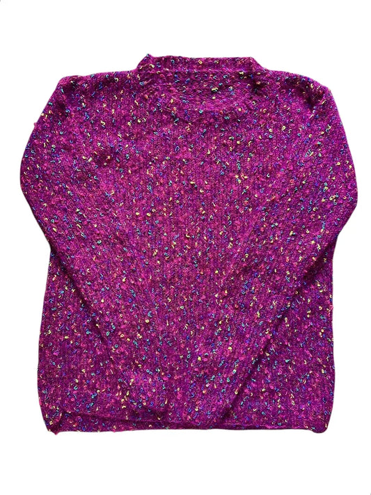 Maglione vintage da donna fucsia con fili colorati