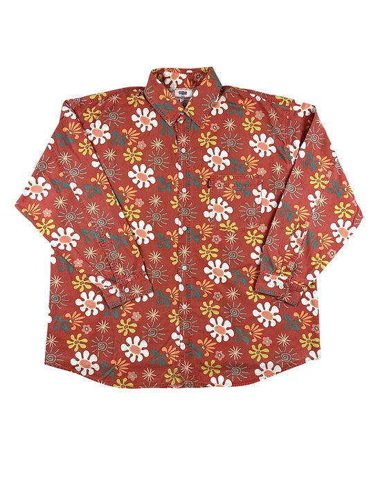 Camicia vintage uomo anni '90 in cotone fantasia fiori e soli