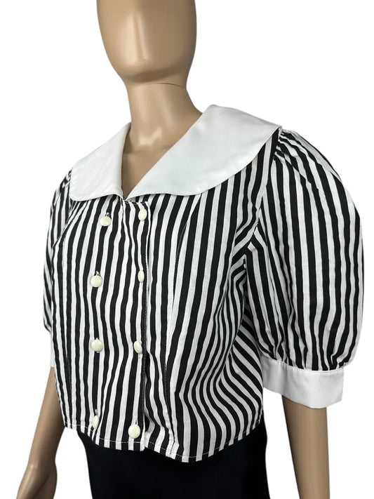 Camicia vintage crop da donna con maniche a palloncino