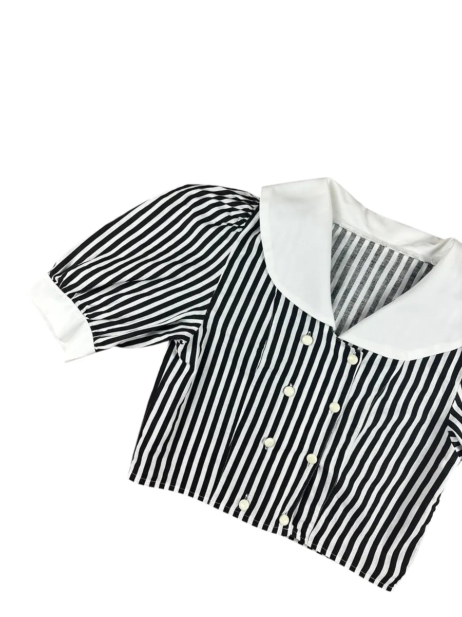 Camicia vintage crop da donna con maniche a palloncino