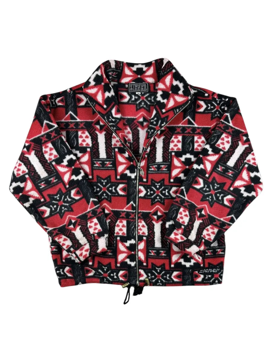 Pile vintage anni '90 a fantasia con zip e collo alto