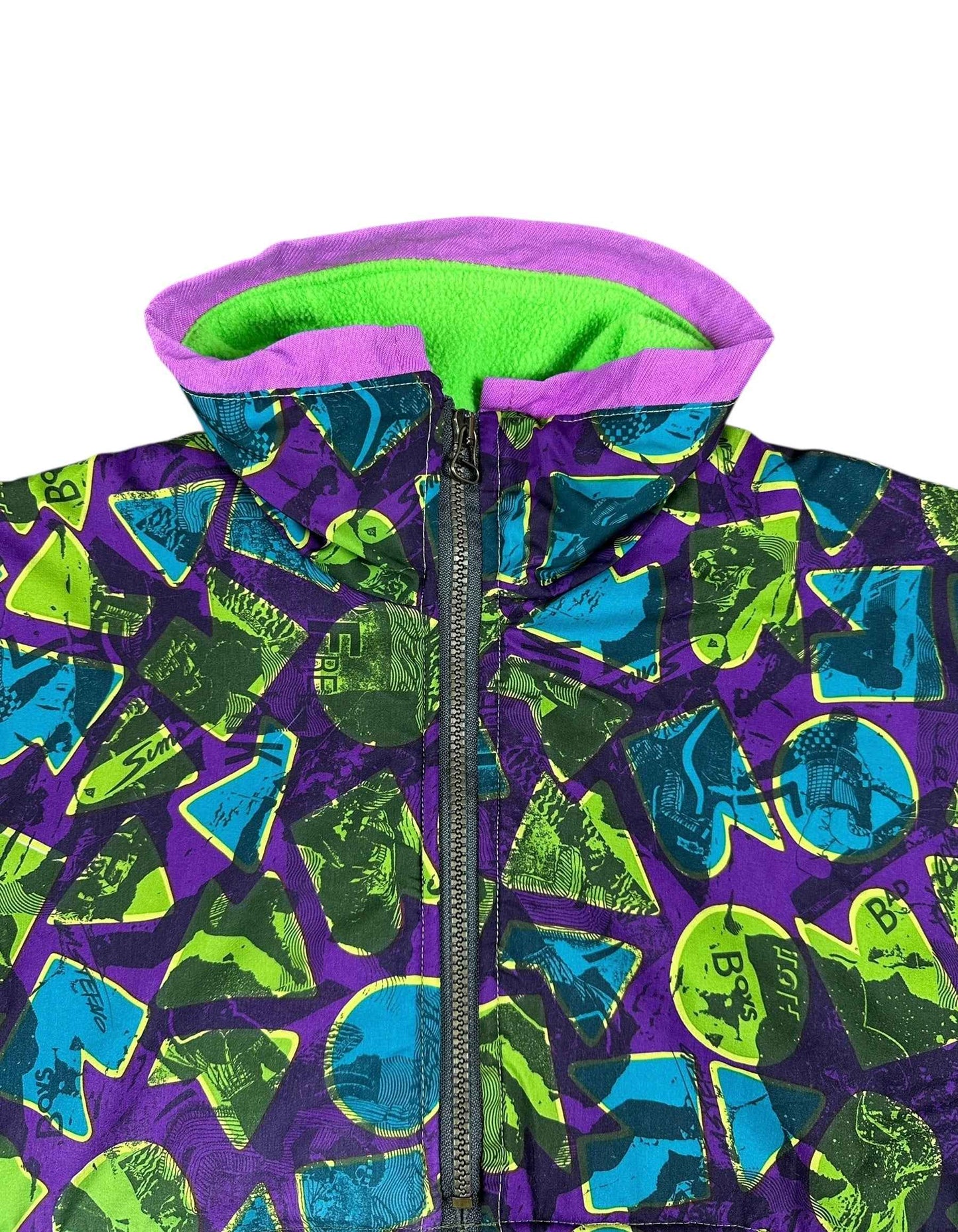 Pile vintage mezza zip verde acido a fantasia geometrica anni ’90