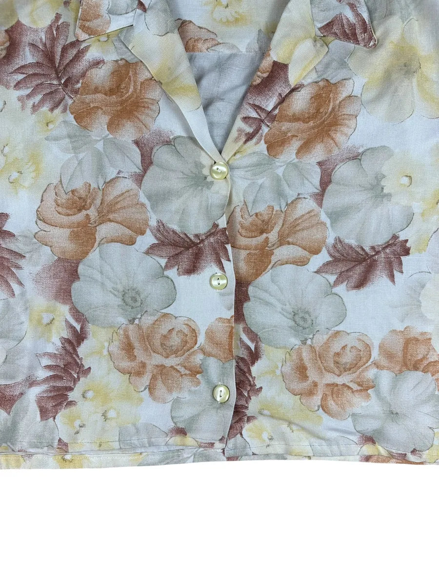 Camicia vintage crop da donna a fantasia floreale