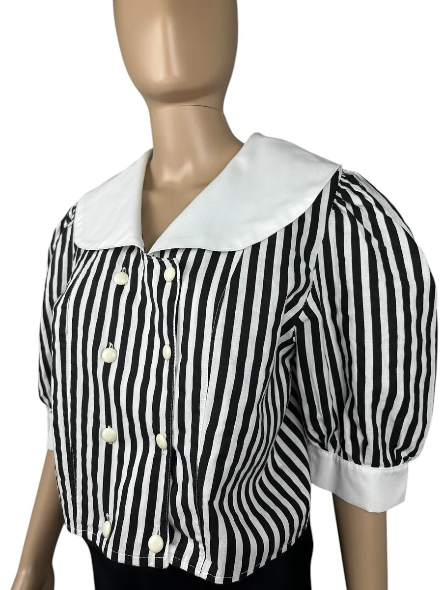 Camicia vintage crop da donna con maniche a palloncino