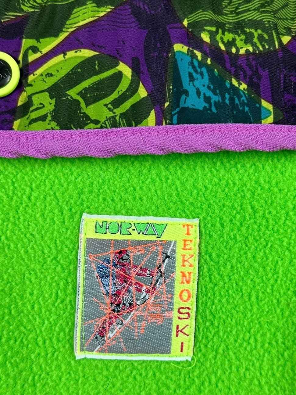 Pile vintage mezza zip verde acido a fantasia geometrica anni ’90