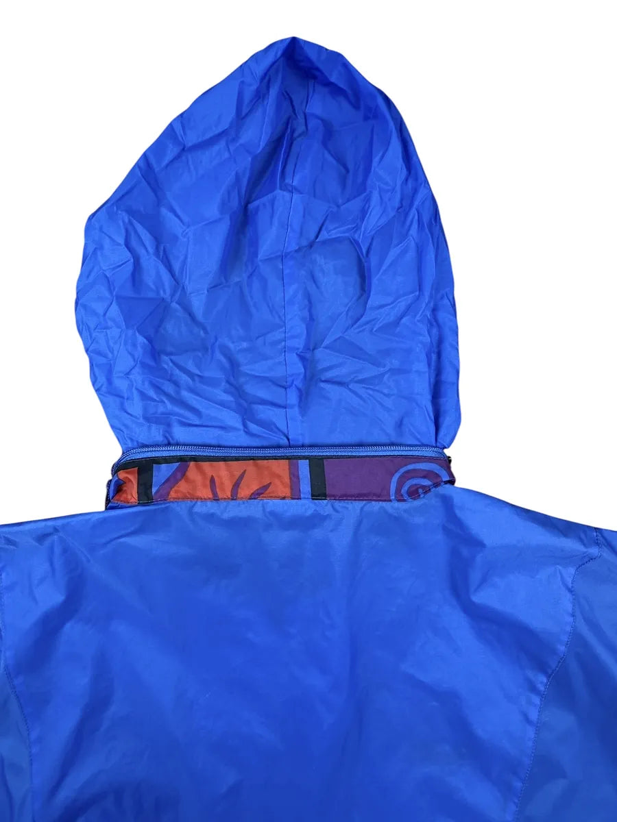 Giacca a vento vintage Alex Athletics blu con inserti fantasia astratta