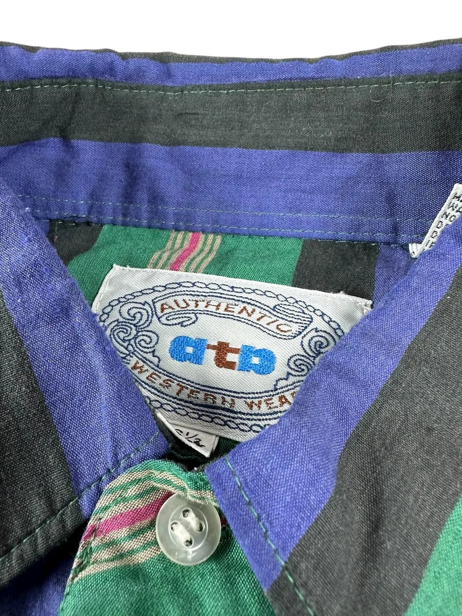 Camicia texana vintage a righe verdi e blu