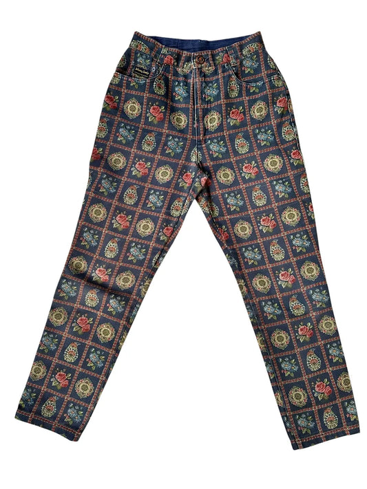 Jeans vintage da donna con fantasia floreale