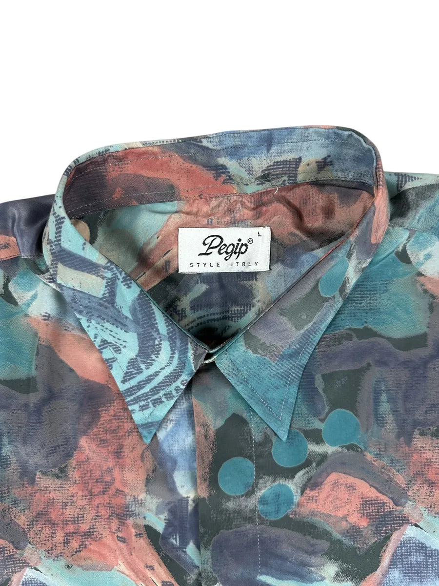 Camicia vintage a maniche corte da uomo a fantasia
