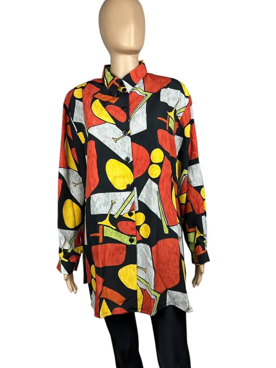 Camicia vintage da donna a fantasia geometrica