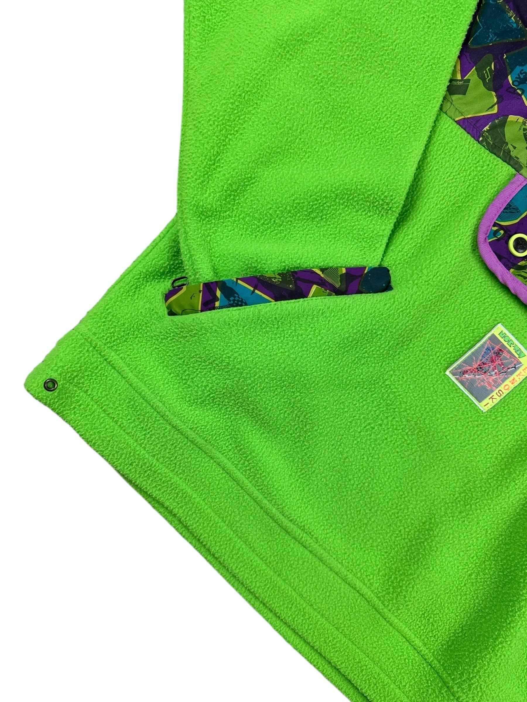 Pile vintage mezza zip verde acido a fantasia geometrica anni ’90