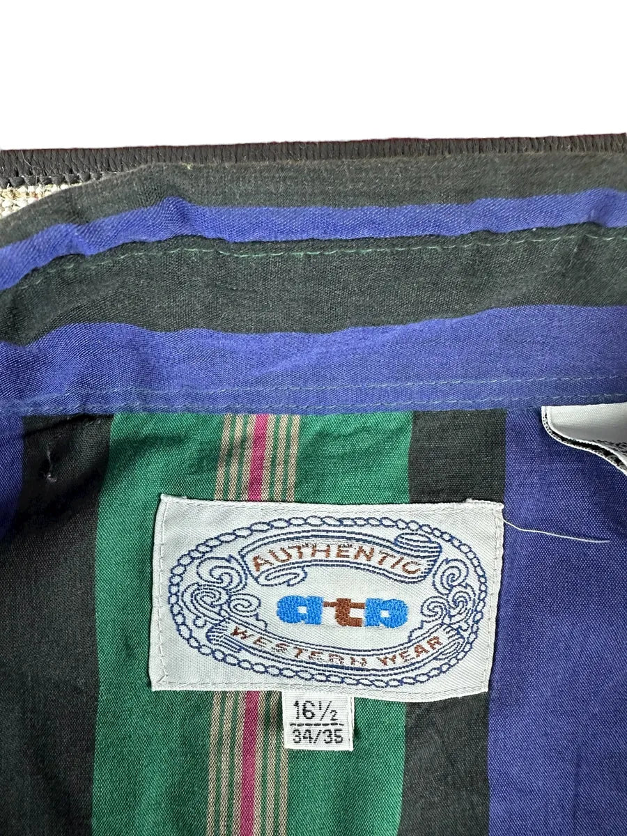 Camicia texana vintage a righe verdi e blu