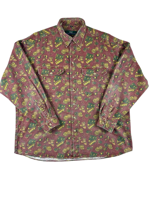 Camicia vintage da uomo in velluto a coste a fantasia