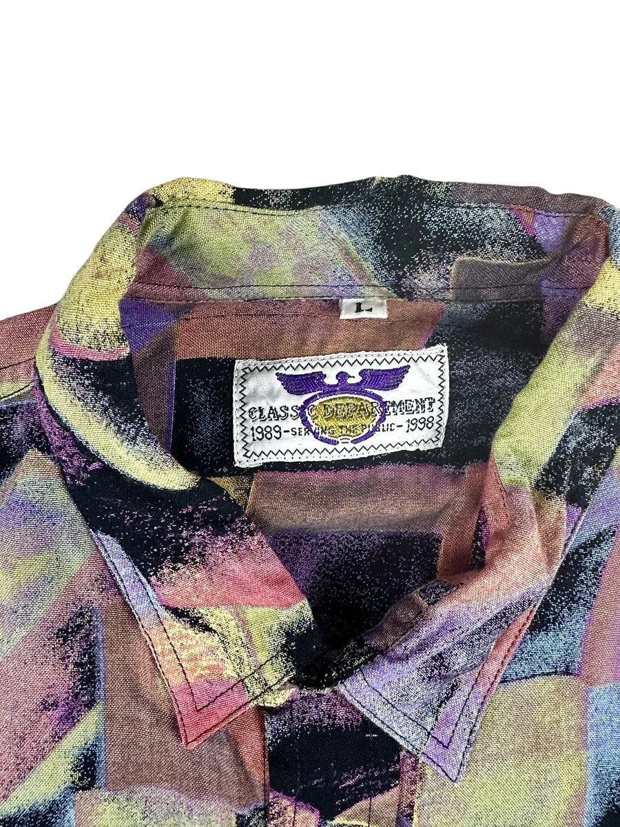 Camicia vintage anni '90 da uomo in viscosa con fantasia geometrica astratta