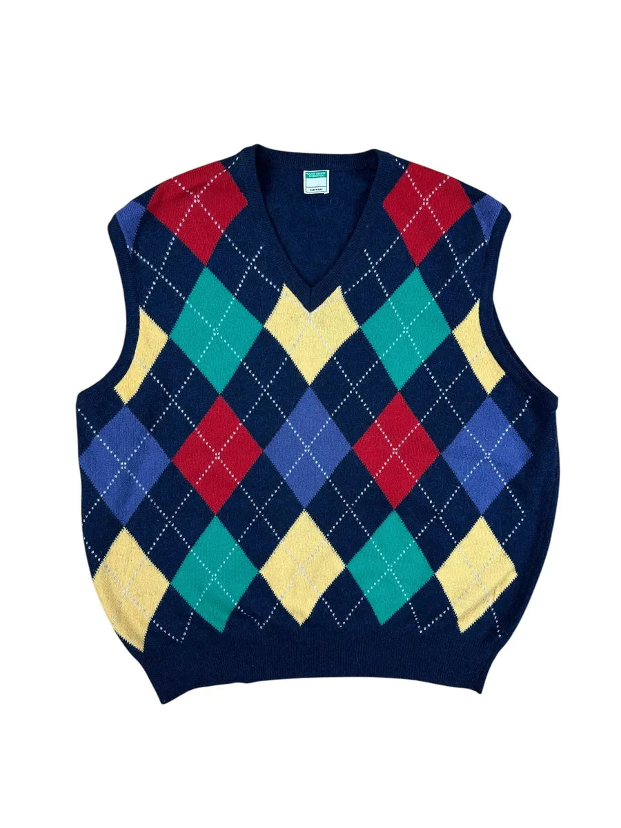 Gilet Benetton vintage con fantasia a rombi