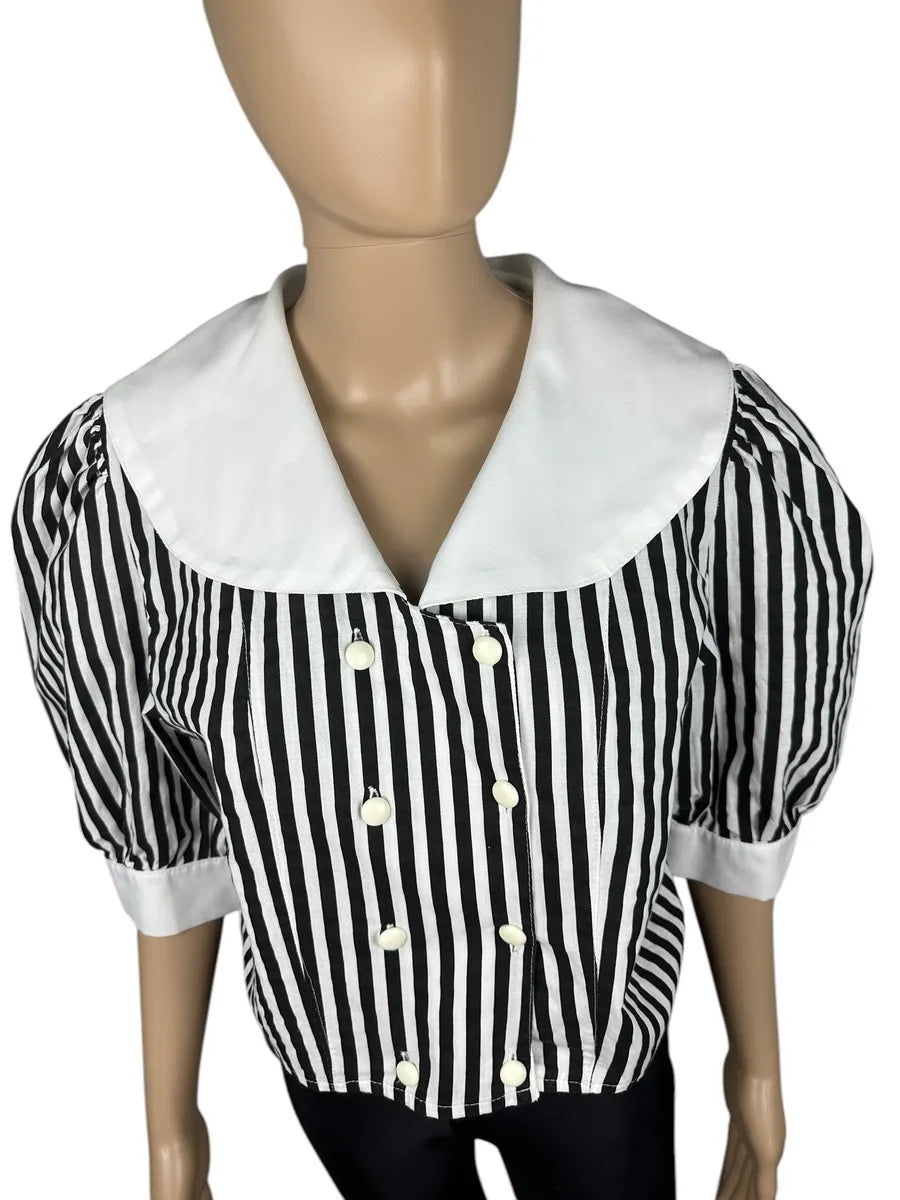 Camicia vintage crop da donna con maniche a palloncino
