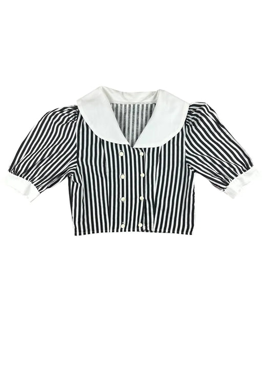 Camicia vintage crop da donna con maniche a palloncino