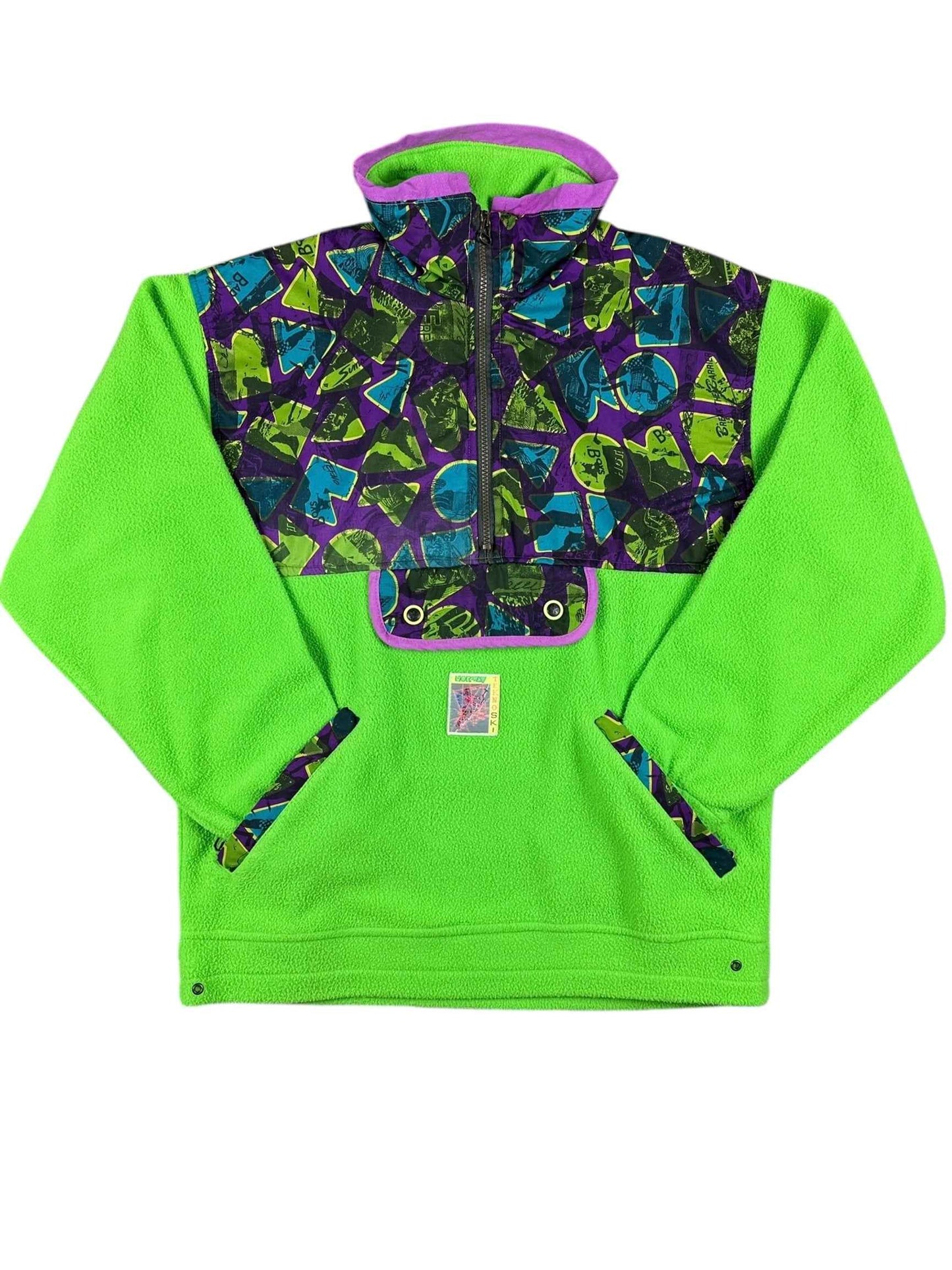 Pile vintage mezza zip verde acido a fantasia geometrica anni ’90