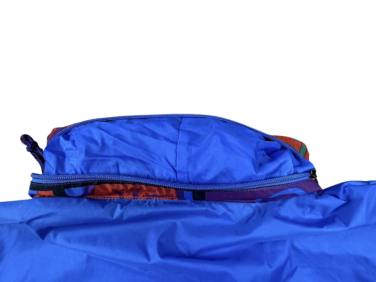 Giacca a vento vintage Alex Athletics blu con inserti fantasia astratta