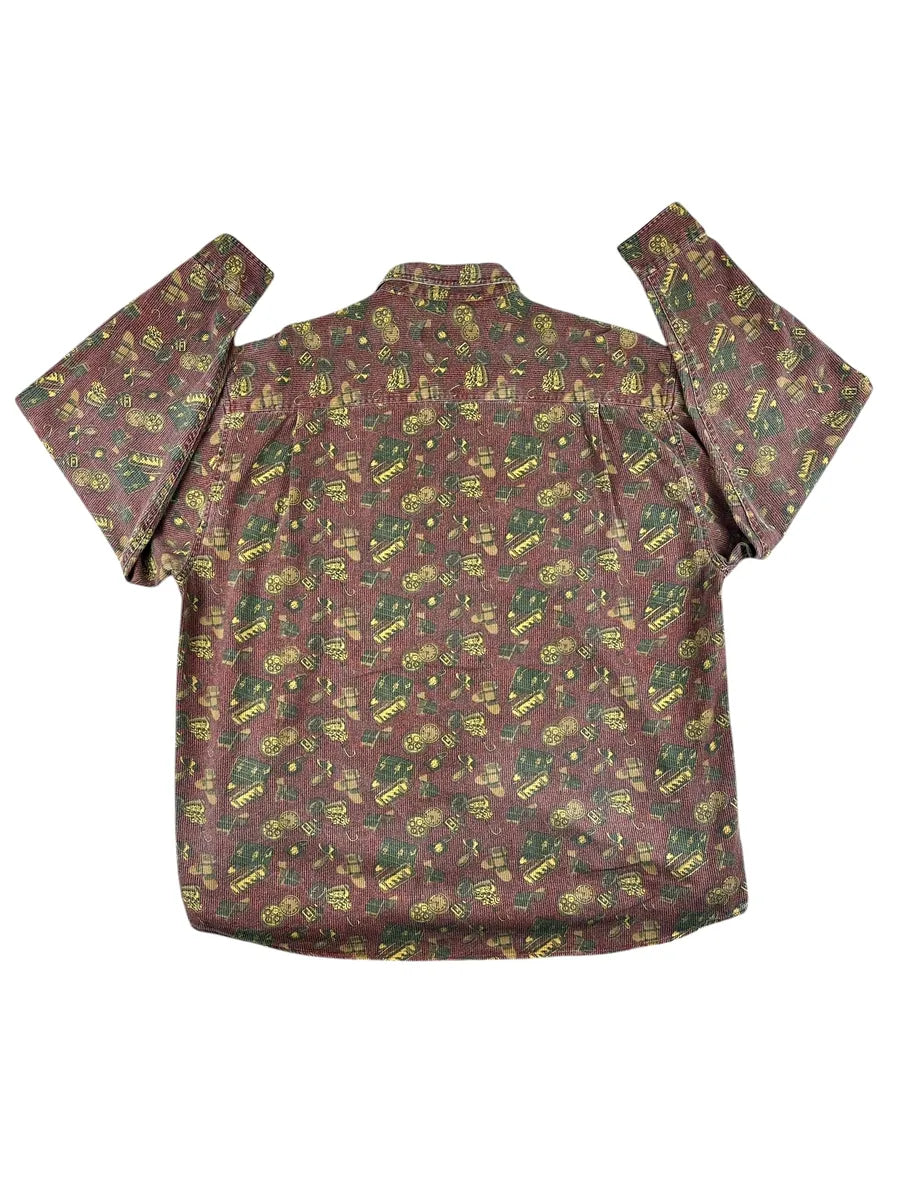 Camicia vintage da uomo in velluto a coste a fantasia