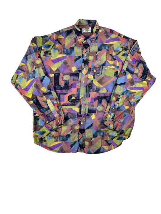 Camicia vintage da uomo a fantasia geometrica multicolore