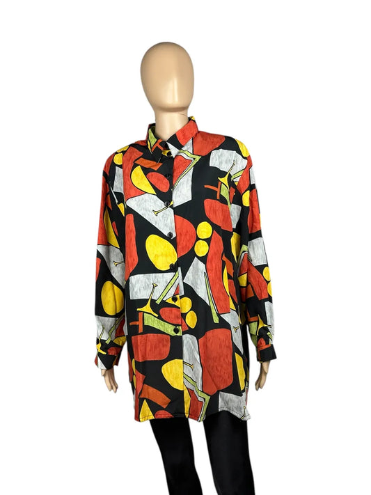 Camicia vintage da donna a fantasia geometrica