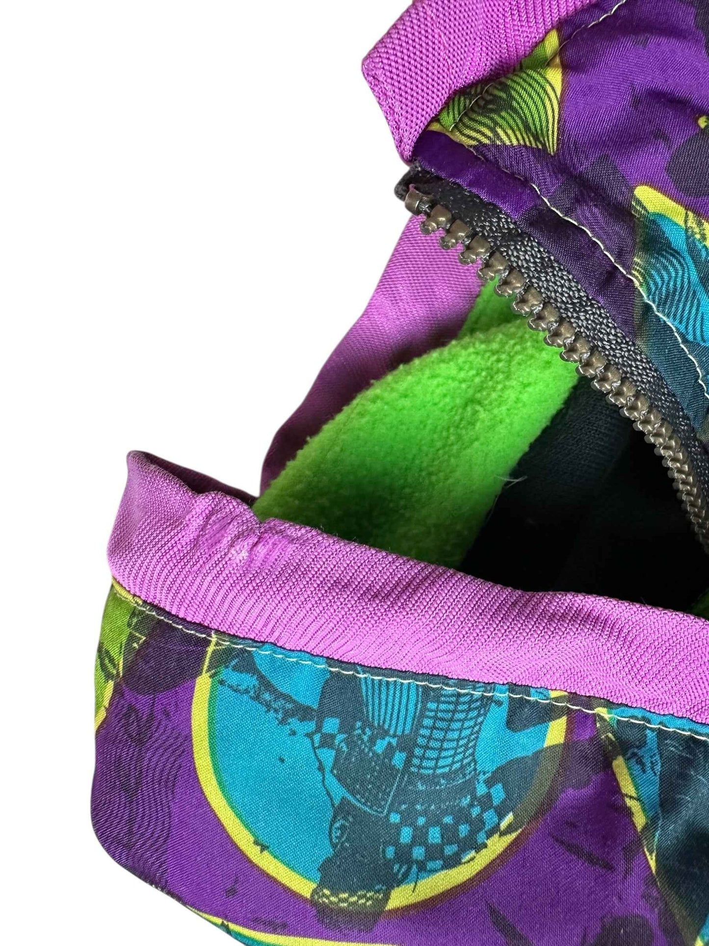 Pile vintage mezza zip verde acido a fantasia geometrica anni ’90