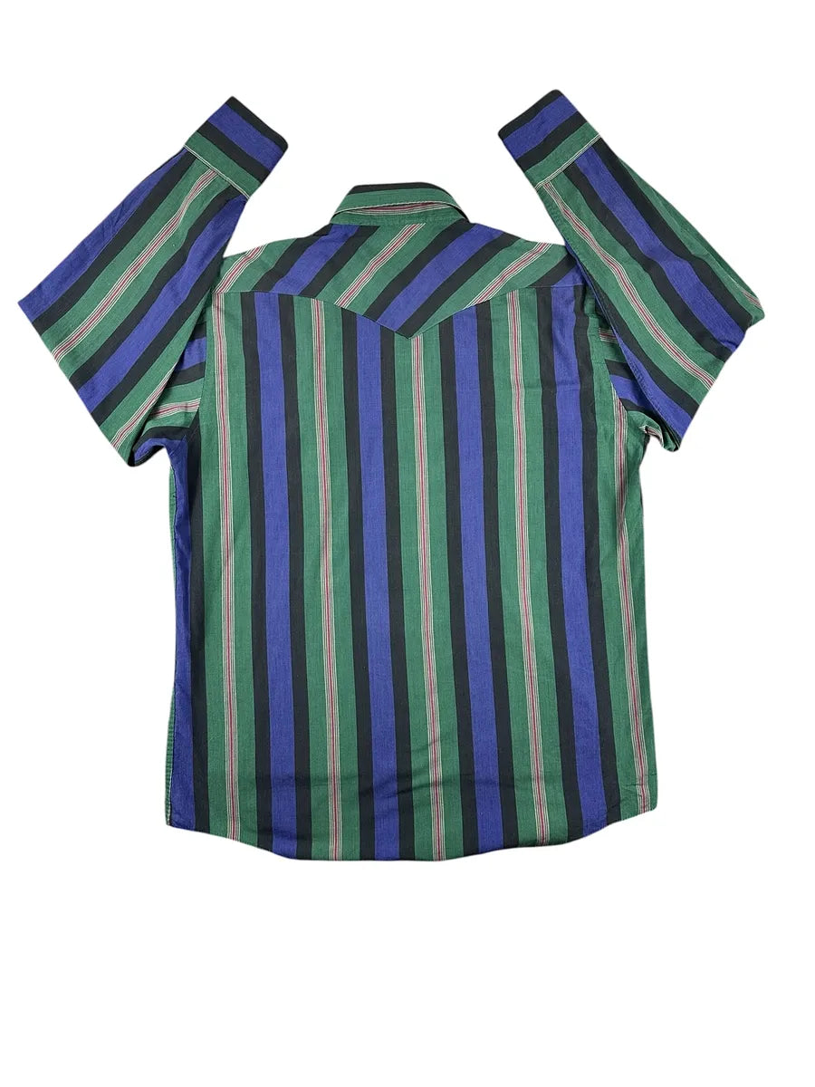 Camicia texana vintage a righe verdi e blu