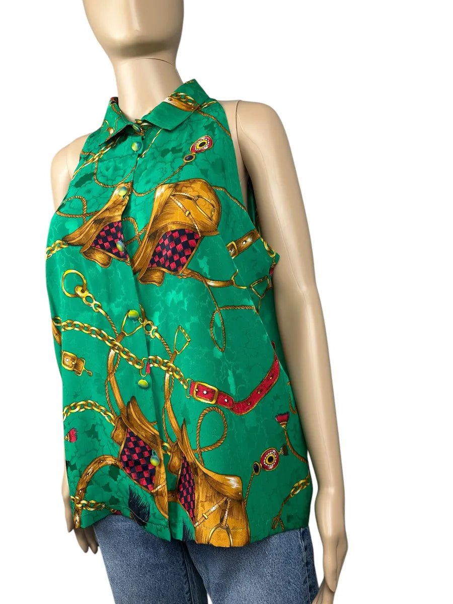 Camicia vintage da donna smanicata a fantasia