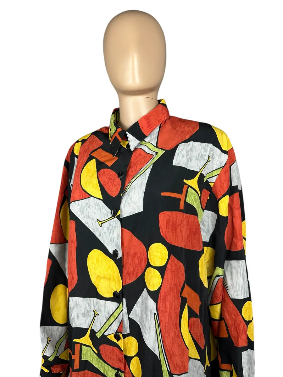 Camicia vintage da donna a fantasia geometrica
