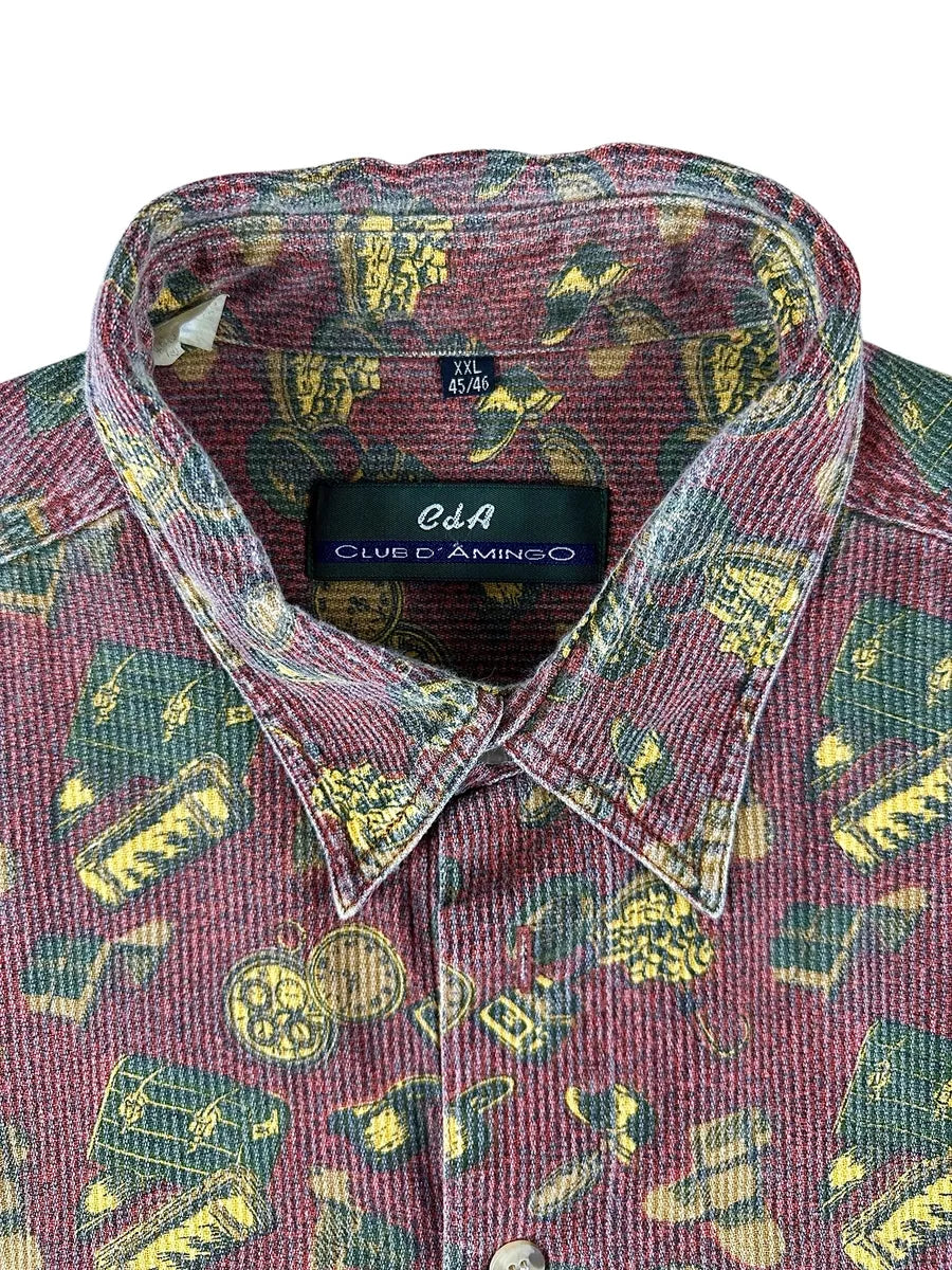 Camicia vintage da uomo in velluto a coste a fantasia