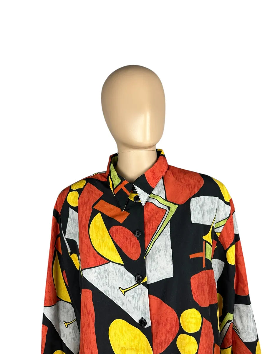 Camicia vintage da donna a fantasia geometrica