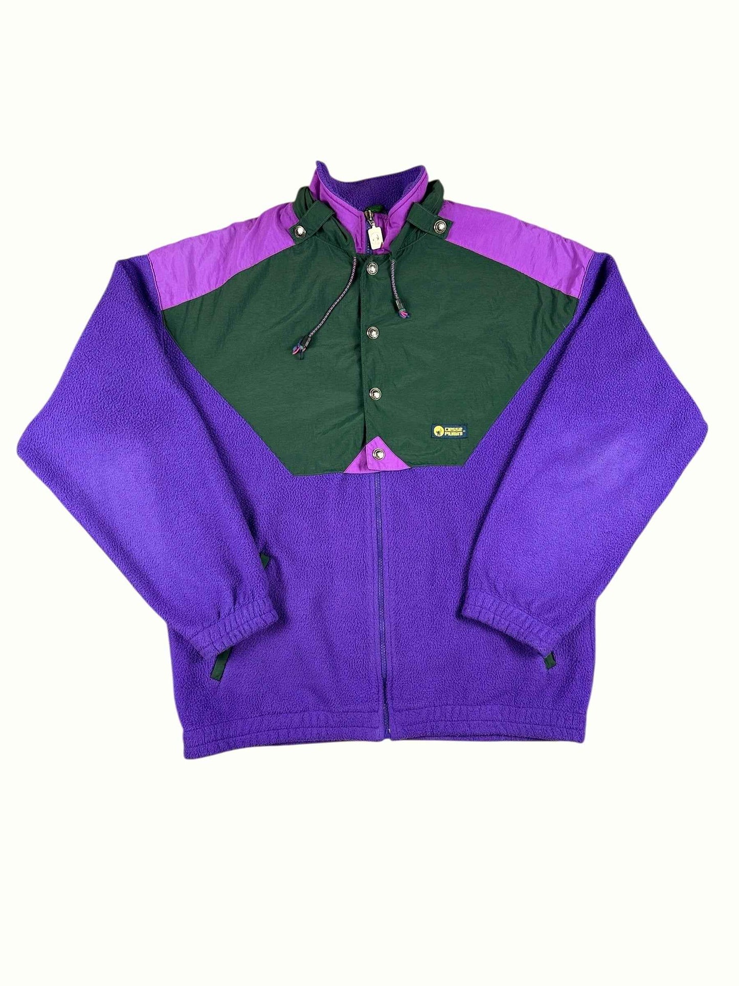 Pile vintage Ciesse Piumini viola e verde con cappuccio a scomparsa