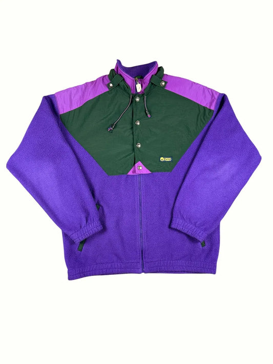 Pile vintage Ciesse Piumini viola e verde con cappuccio a scomparsa