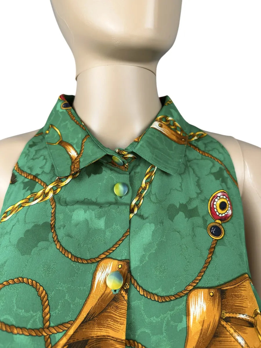 Camicia vintage da donna smanicata a fantasia