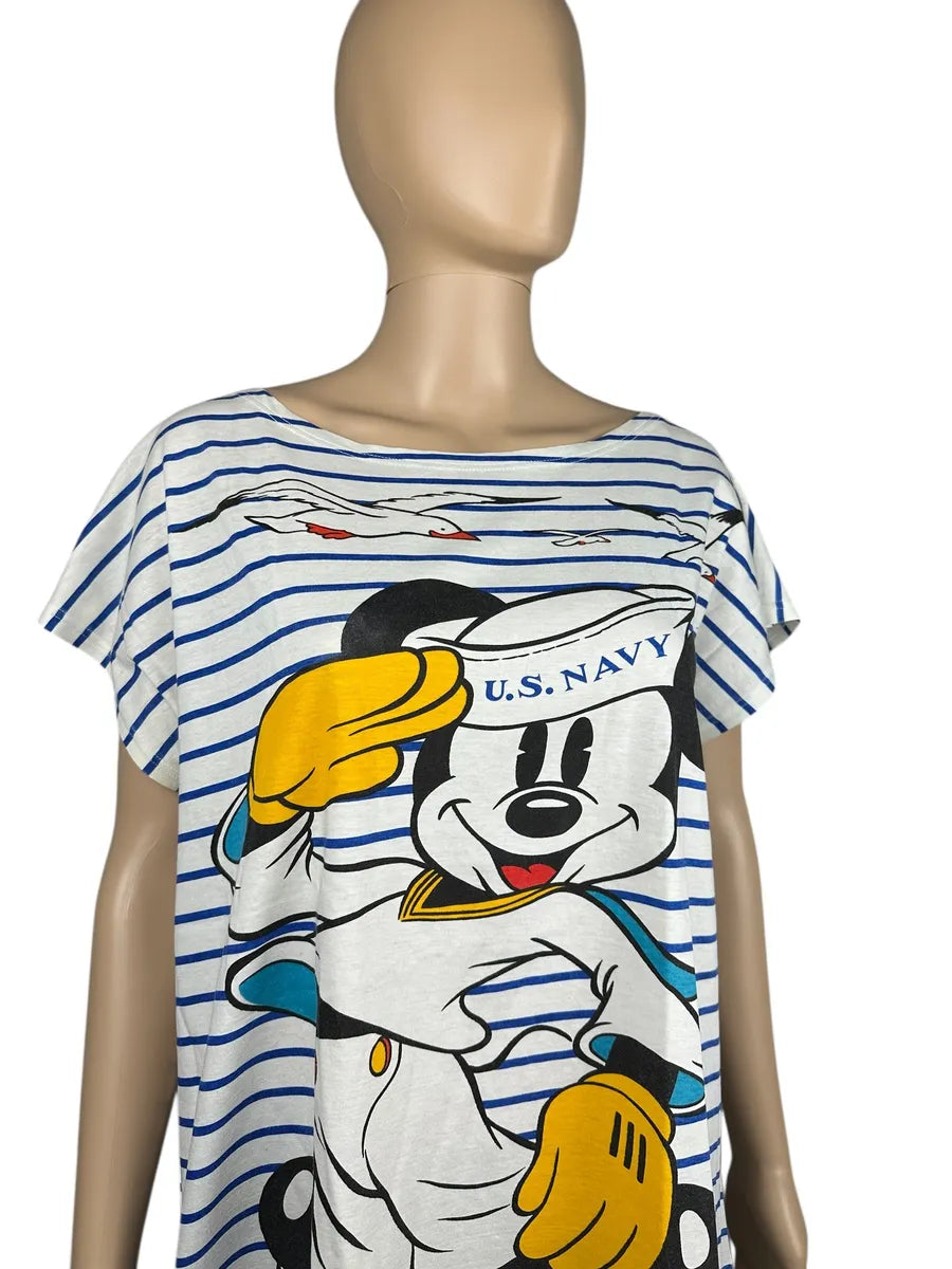 T-shirt Vintage Donna a Righe con stampa Topolino Marinaio