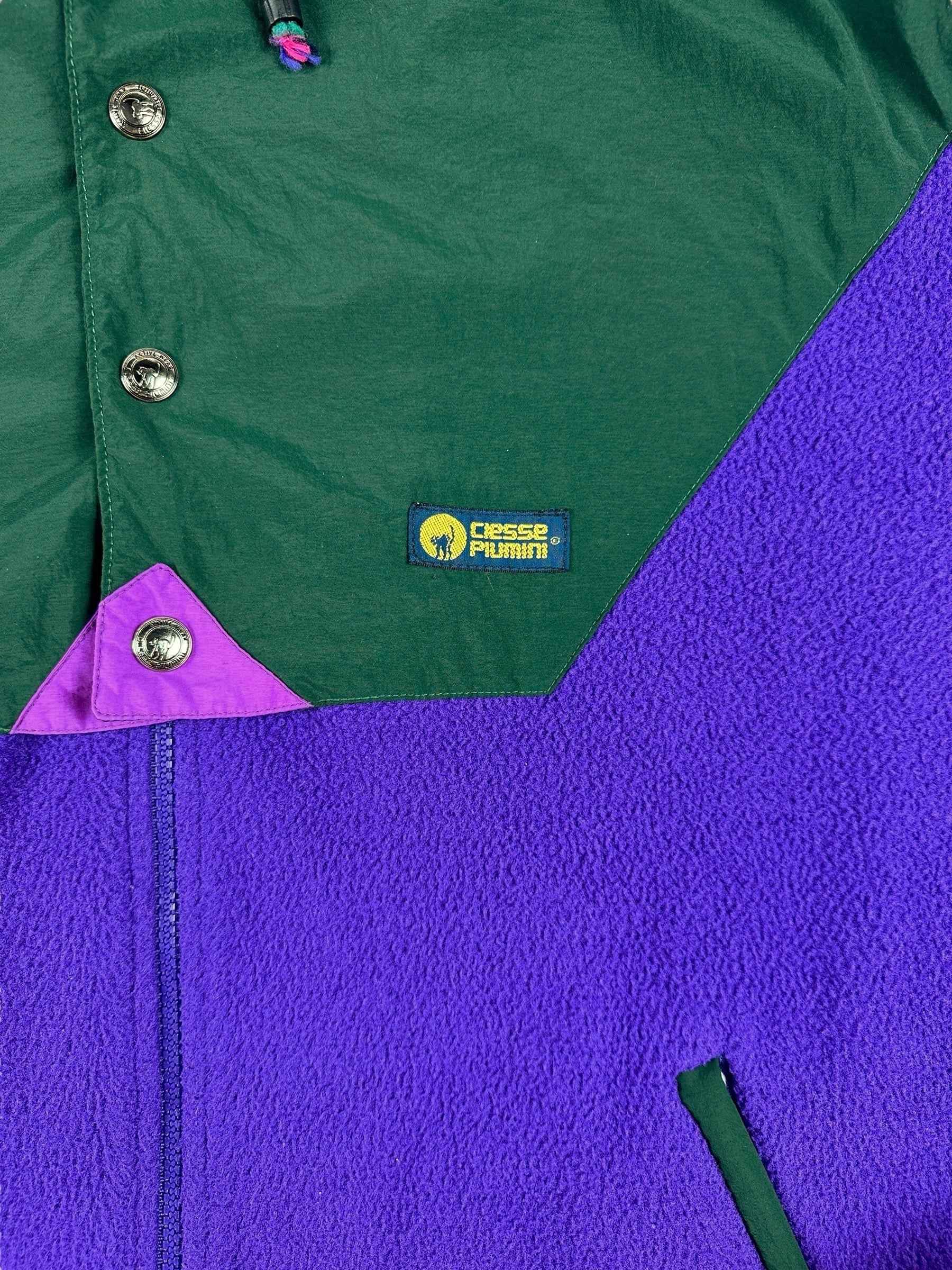 Pile vintage Ciesse Piumini viola e verde con cappuccio a scomparsa